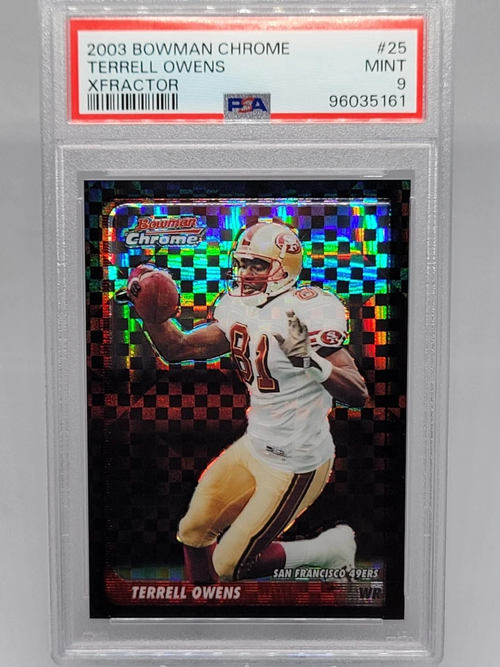 2003 Bowman Chrome XFractor Terrell Owens #/250 SSP 49ers HOF Pop 6 NH PSA Mint - Image 1 of 3