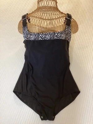 IT FIGURES!  Black White Zebra Print Trim  BLACK  One Piece   Swimsuit   Sz 18 - Image 1 of 4