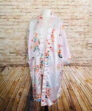 Vintage Japanese Kimono Robe Silk Pink Floral Pattern Medium