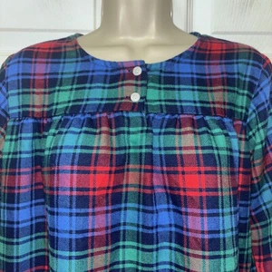 Lands End Plaid Flannel Long Nightgown Girls 16 LS Christmas Green Red Blue Gown - Picture 1 of 4