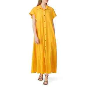 Mara Hoffman Aimilios Maxi Dress M Short Sleeve Button Down Collared Orange