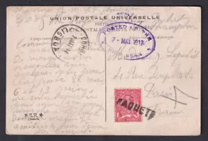 Marittimo Pubblicato su Posta d'Alto Mare 1912 Lisbona Paquebot a Parigi - Foto 1 di 2