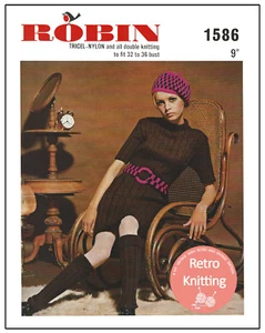 1960s Mod Dress, Hat, socks and belt Vintage Knitting Pattern Copy - Picture 1 of 1