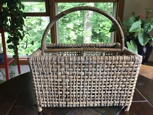 Vintage Rattan Magazine Rack Caddy Newspaper Storage Bentwood Bamboo Tiki Boho - Picture 1 of 9