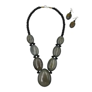 Büffelhorn Anhänger Halskette glänzend Horn Perlen und Ohrringe Set Modeschmuck - Bild 1 von 2