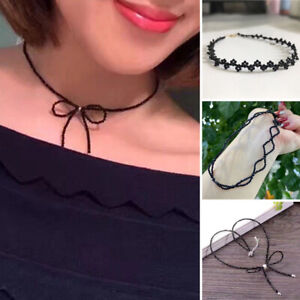 Vintage Black Bib Choker Charm Collar Pendant Chain Necklace Hippy Women Jewelry