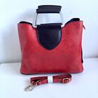 Red Brown Faux Leather Handbag Top Handles Detachable Long Handle 3 Compartments