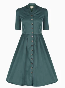 Green Vintage Shirt Dress Lindy Bop Savannah 40s 50s Fit & Flare BNWT Size 14