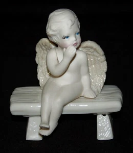 VINTAGE Ceramic Cherub Angel Sitting On Bench by Carole Noble RARE ESTATE FIND! - Picture 1 of 5