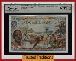 TT PK 11 1980 CENTRAL AFRICAN REPUBLIC 5000 FRANCS LCG 67 PPQ SUPERB GEM NEW - Picture 1 of 2