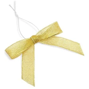  100-Pack Twist Tie Bows, Metallic Gold Pre-Tied Satin Ribbon for Gift Wrap  - Picture 1 of 8