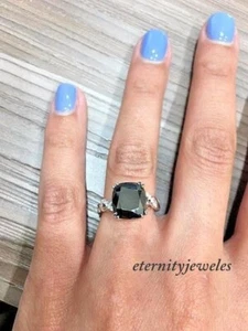 2.5CT Lab-Created Black Cushion Diamond Twisted Shank Wedding Ring White Gold FN - Picture 1 of 7