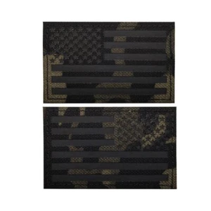 REFLECTIVE IR US AMERICAN FLAG REVERSE LEFT RIGHT SHOULDER 2 HOOK PATCHES CP / - Picture 1 of 3