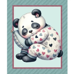 Patchwork Quilting Sewing Fabric Sleepy Panda Kids Panel 90x110cm - Picture 1 of 8