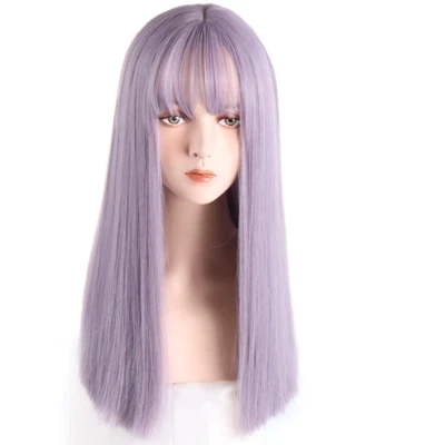 Peluca de pelo liso pastel con flequillo larga sintética fresca ceniza hada disfraz peluca Foto 1 de 4