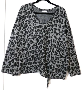 PAPAYA Soft Touch Black Grey Animal Print Tie Side/Front Long Sleeve Top Size 20 - Picture 1 of 15