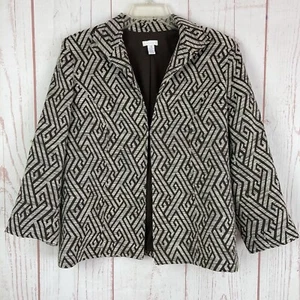 Chico's XL Size 3 Brown Cream Blazer Jacket Geometric Printed Lined Collar Flaw - Picture 1 of 9