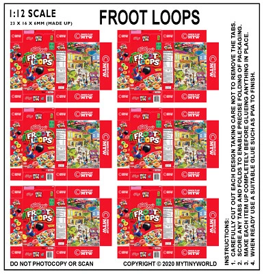 Dollshouse Miniature DIY Froot Loops Cereal Boxes