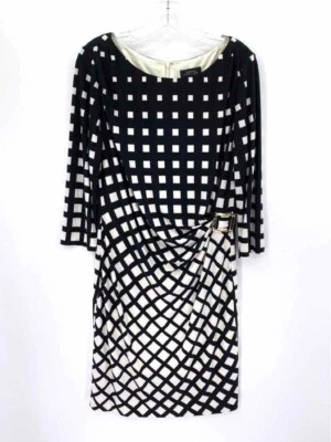 Tahari Black And White Geometric Printed Embellished Petite Dress Size 14P - Image 1 of 4