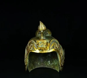 13.2" China antique the warring states period bronze Mismatch gold Helmet - Picture 1 of 9