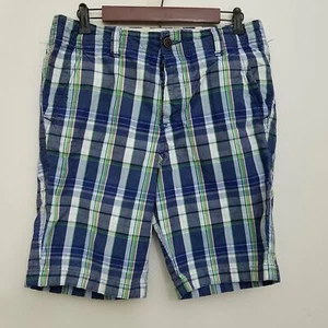 Abercrombie Fitch Mens Button Fly Madras Shorts 31 Blue Plaid Flat Front Cotton - Picture 1 of 7