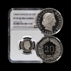 SWITZERLAND. 1988, 20 Rappen - NGC PF70 - Top Pop🥇 Libertas, Alpine Rose RARE - Picture 1 of 5