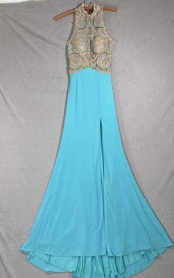 Vestido para mujer Sherri Hill talla 2 Illusion corpiño malla nude tul con cuentas Foto 1 de 4