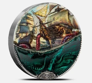 2025 Cook Islands Sea Monster Underwater Fantasy 3oz Silver Antique Coin - Picture 1 of 3