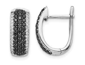 1.00 Carat (ctw) Enhanced Black & White Diamond Hoop Earrings 14K White Gold - Picture 1 of 5