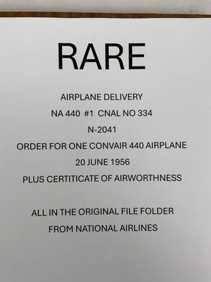 NATIONAL AIRLINES CONVAIR 440 PEDIDO 20 JUNIO 1956 CONTRATO ORIGINAL PARA #1,N2041 Foto 1 de 4