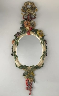 Espejo de Pared Euromarchi Vintage Italia Ovalado Floral Arco Resina Pintado a Mano Foto 1 de 4