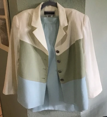 AMANDA SMITH Sz 18W 1x/2x 2 pc Pastel Jacket & Skirt Linen Look PRISTINE - Image 1 of 4