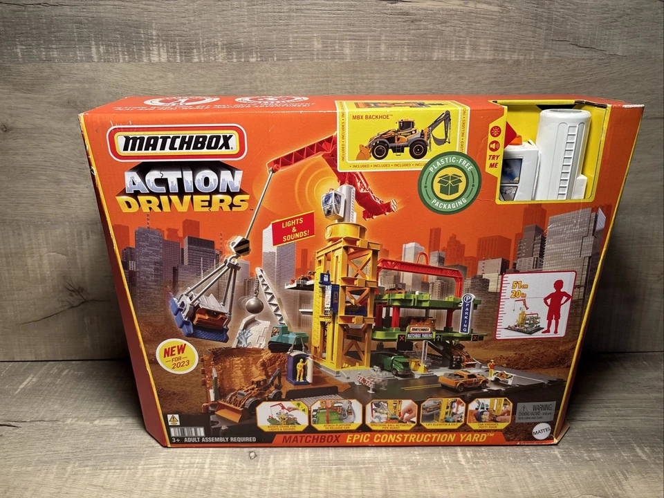 Matchbox Action Drivers Construction Playset with Crane and Backhoe Mattel HPD62