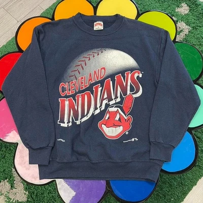 Vintage 90s MLB Baseball Cleveland Indians Guardians Nutmeg Mills Sports Sweater - Image 1 of 4