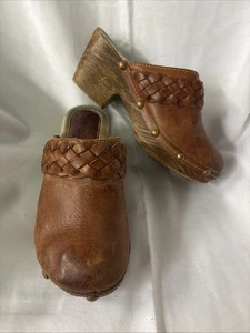 SBICCA Brown Braided Leather Clogs w/4.5" Heels Studded Mules Sz 7 Handmade NEW - Picture 1 of 12