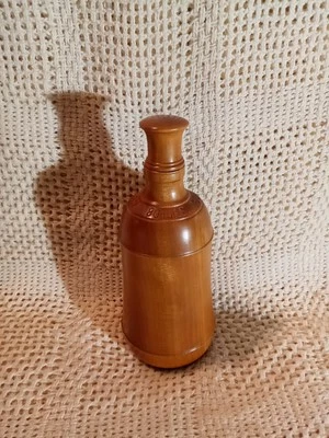 Vtg. Uniq New Zealand N.Z. Kauri Wood Decorative Bottle. Gold Color.Narrow Neck. - Image 1 of 4