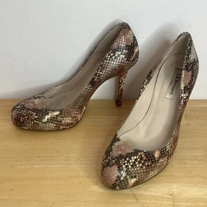 LK Bennett Court Shoes Brown Snakeskin 39 UK 6 Leather 4" Stiletto Smart Beige - Picture 1 of 12