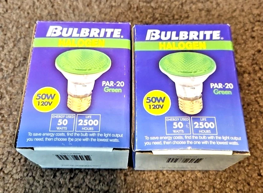 One Pair Bulbrite 683504 PAR20 50 Watt Green Light Bulbs H50PAR20G - Image 1 of 2
