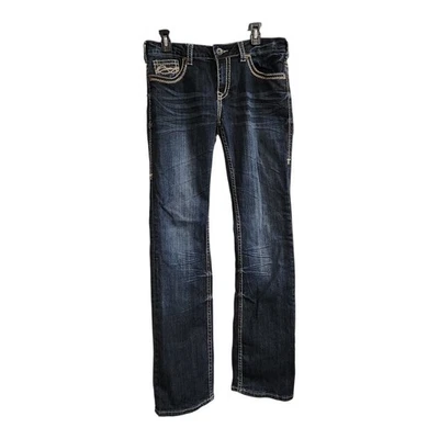 Cowgirl Tuff No Limits Bootcut Jeans  Womens Sz  31x35 Dark Stretch Denim Flaws  - Image 1 of 4