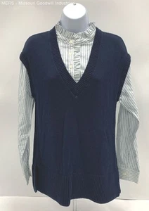 Loft Long Sleeve V Neck Knit Vest Sleeveless Jumper Sweater - Size S - Picture 1 of 5