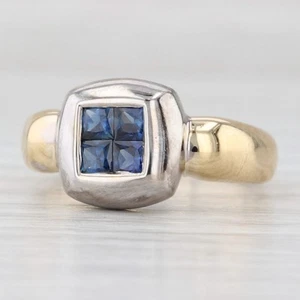 Anillo De Zafiro Azul De 0.58ctw En Oro Blanco Y Amarillo De 18k Tamaño 6.5 - Imagen 1 de 10