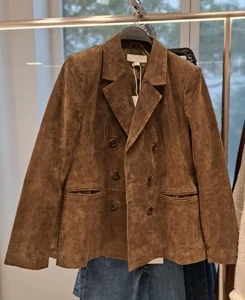 ZARA BNWT 2025. KHAKI BROWN LEATHER BLAZER JACKET DOUBLE BREASTED. 3046/446/505 - Picture 1 of 10