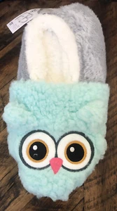 OWL Green Gray Fuzzy Babba Faux Fur Lining Slipper Socks Womens Shoe Sz 7-9.5 - Picture 1 of 2