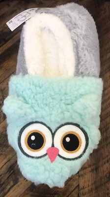 OWL Verde Gris Difuso Babba Forro de Piel Sintética Zapatilla Calcetines Mujer Zapato Talla 7-9.5 Foto 1 de 2