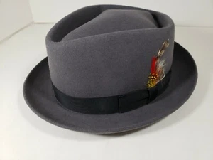 BAILEY DYNAFELT WOOL FUR BLEND GRAY DIAMOND FEDORA HAT MADE IN USA - Picture 1 of 7