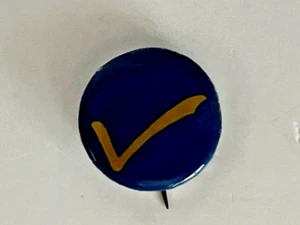 Vintage Gold Häkchen auf blauem Körper Pinback Button - unbekannte Details - 3/4" - Bild 1 von 3
