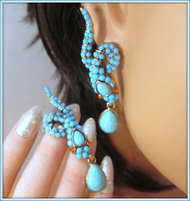 PENDIENTE TURQUESA ALTA GAMA FORMA SERPIENTE ÚNICO LARGO COLGANTE GOTA DAMAS Foto 1 de 4