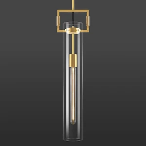 Modern Pendant Lights Kitchen Island,Gold 21.6'' Cylinder Long Glass Pendant Lig - Picture 1 of 9