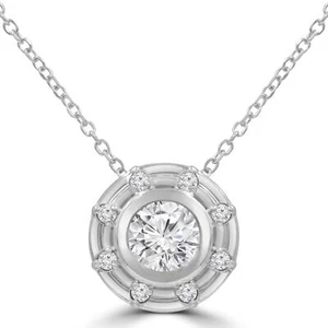 0.53 CT Round VS2 G Diamond Bezel Set Pendant Necklace 14K White Gold - Picture 1 of 2