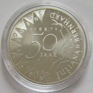 Países Bajos 50 florines 1987 reina Juliana y príncipe Bernardo plata - Imagen 1 de 2